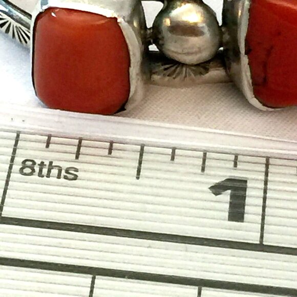 VINTAGE NAVAJO RED CORAL CUFF STERLING SILVER SQUARE GEMSTONE NATIVE AMERICAN - Picture 8 of 12